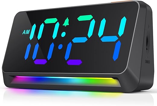 LED Digital Clock for Bedroom, Super Loud Alarm Clock for Heavy Sleepers Adults, Teens | Simple Plug-In Electric Bedside Nightstand Desk Clock with Light and Adjustable Color/Volume/Brightness/Snooze