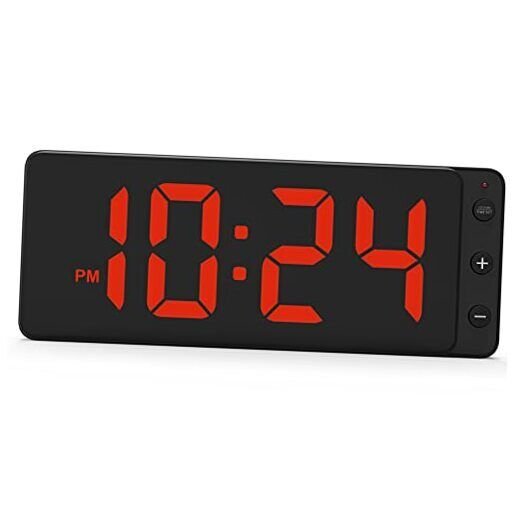 LED Digital Wall Clock with Large Display, Big Digits, Auto-Dimming, 12/24Hr