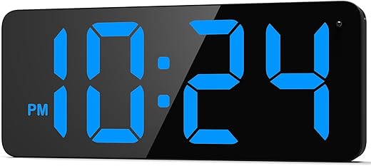 LED Digital Wall Clock with Large Display, Big Digits, Auto-Dimming, 12/24Hr Format, Modern Electric Small Silent Wall Clock for Living Room, Bedroom, Classroom, Farmhouse, Kitchen, Office - Blue