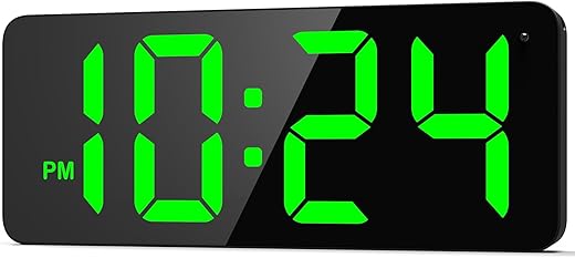 LED Digital Wall Clock with Large Display, Big Digits, Auto-Dimming, 12/24Hr Format, Modern Electric Small Silent Wall Clock for Living Room, Bedroom, Classroom, Farmhouse, Kitchen, Office - Green