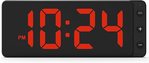 LED Digital Wall Clock with Large Display, Big Digits, Auto-Dimming, 12/24Hr Format, Battery Backup, Silent Wall Clock for Farmhouse, Kitchen, Living Room, Bedroom, Classroom, Office – Red