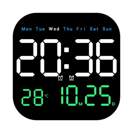 LED Large Digital Wall Clock Remote Control Temperature Date Week Display Adjust