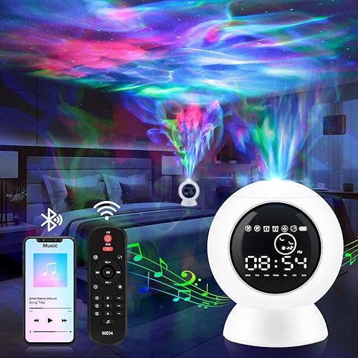 LED Projection Alarm Clock, 3 in 1 Star Projector with LED Alarm Clock and Soothing White Noises, Remote Control Starry Sky Night Lights for Teen Kids Bedroom,School,Birthday,Holiday Gifts