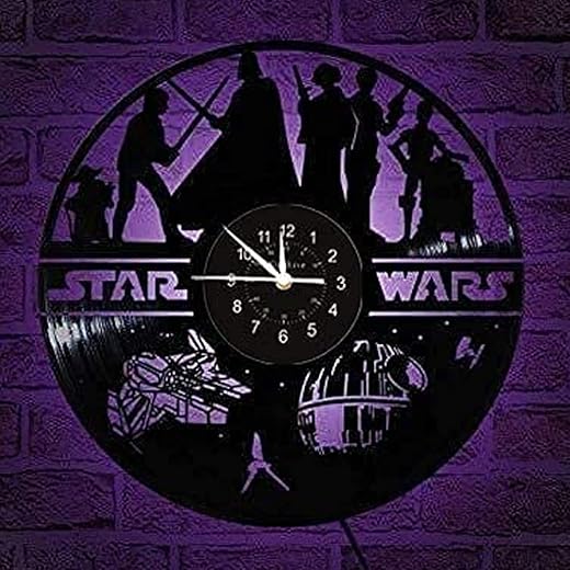 LED Vinyl Record Wall Clock with SWars Design LED Night Light LED Vinyl Wall Clock 12 inch Wall Clock 3D Hanging Wall Watch 7 Colors Changing with Remote Controller