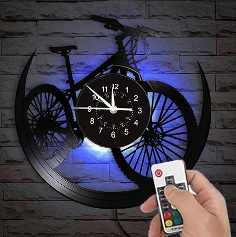 LED Wall Lamp Mountain Bike Vinyl Record Wall Clock Cycling Decor Sports Events Bicycle Cave Watch Mountain Biker Cyclist Gift