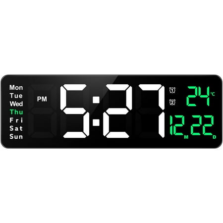 Leifggao 1pc Digital Wall Clock LED Wall Clock with Temperature Date Display Dual Alarm Large Home Decoration 16in