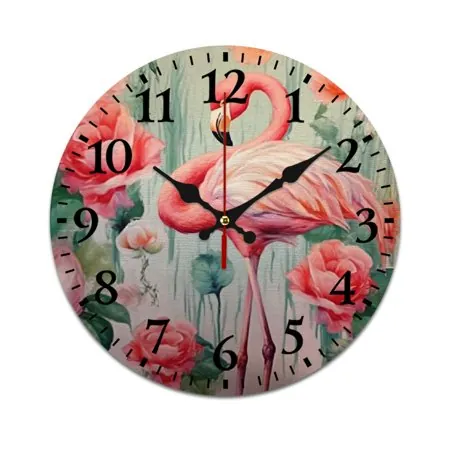 Leisuo Flamingo Roses Kitsch Fashionable PVC Wall Clock Silent Sweep Movement Eco-Friendly Decorative Clock for Living Room Bedroom Kitchen Office, Multiple Sizes Available 50cm/19.69in