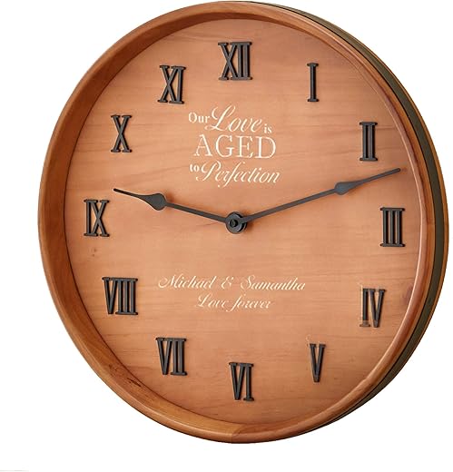 Let's Make Memories Anniversary Wine Barrel Clock - Timeless Gift to Celebrate Love - Pine Wood Clock with Galvanized Edge - 18” Round, 1.75” Deep