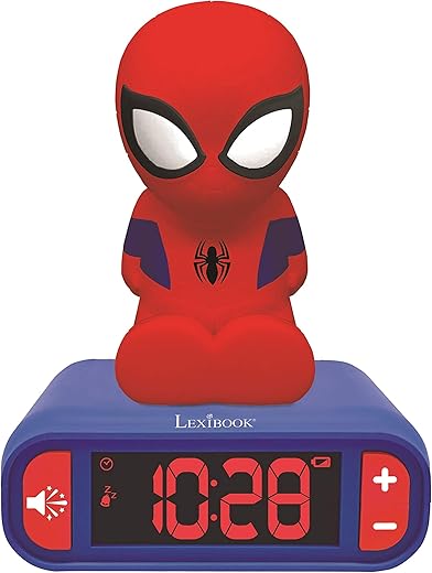 Lexibook Marvel Spider-Man Digital Alarm Clock with Night Light, Snooze, Sound Effects - Luminous Blue Spiderman Clock for Boys