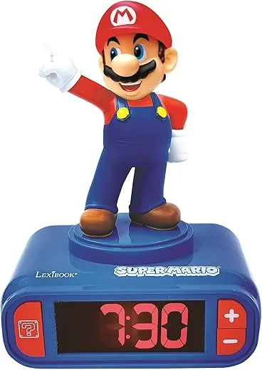 LEXIBOOK Nintendo Digital Alarm Clock - Snooze Function - Super Mario Sound Effects - Children Boys, Blue/Red, T.Unica, T.Única