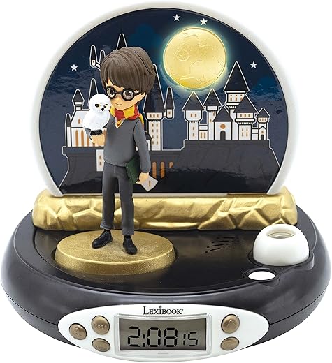 LEXiBOOK Warner Harry Potter, Harry Potter Projector Alarm Clock with Sounds, Built-in Night Light, time Projection onto The Ceiling, Sound Effects, Battery-Powered, Children, Black, RP500HP