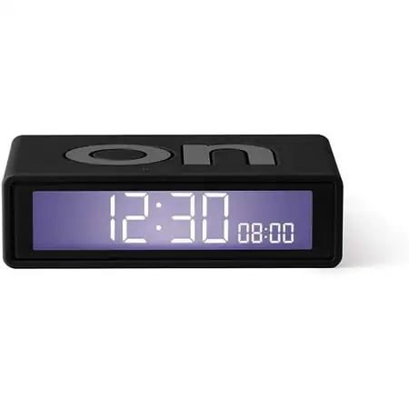 Lexon Flip+ Travel Digital Alarm Clock, Reversible On/Off Faces Small Travel Clock with LCD Display & Touch Sensor Light, Battery Operated, Rubber - Black