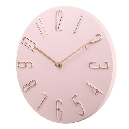 Lierteer 12In Minimalist Analog Quartz Wall Clock Large Number Wall Clock Home Decoration Pink