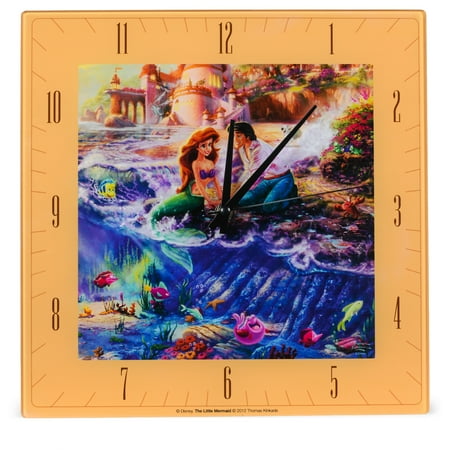 Little Mermaid Disney Kinkade Ocean Blue 11 inch Glass Square Wall Clock