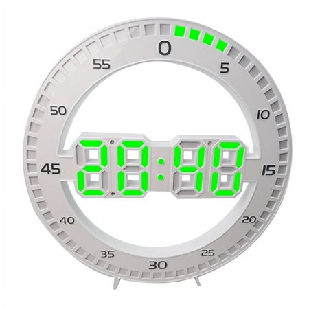 Living Room Wall Clock 3D LED Portable Wall Clock Electronic Clock Portable Screen Without Jumping Seconds,White & Green