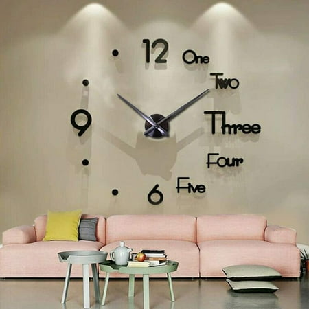 LNKOO DIY Wall Clock, 3D Mirror Stickers Large Wall Clock Frameless Modern Design Silent Number Clock for Living Room, Home, Office, School Decoration Gift