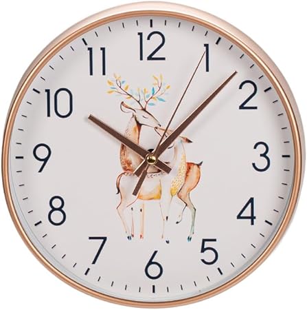 Lokey Cute Elk Theme Wall Clock Silent Non Ticking - 8 Inch Quality Quartz Battery Operated Round Easy to Read Home/Office/Classroom/School Decor Clock-Elk Theme