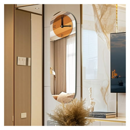 Lorelia Wall Clock Long Oval Mirror Glass Clock No Ticking Clocks for Home Office Décor