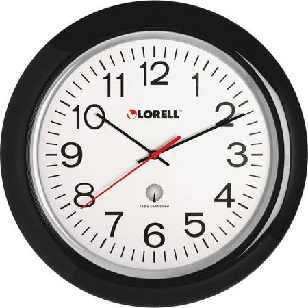 Lorell 13-1/4 Radio Controlled Wall Clock - Analog - Quartz - White Main Dial - Black/Plastic Case | Bundle of 10 Each