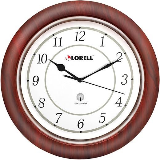 Lorell 60986 Wall Clock, Arabic Numerals, 13-1/4-Inch, White Dial/Woodgrain