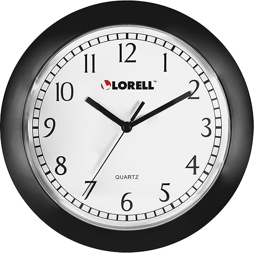 Lorell 60987 Wall Clock, 9-Inch, Arabic Numerals, White Dial/Black Frame