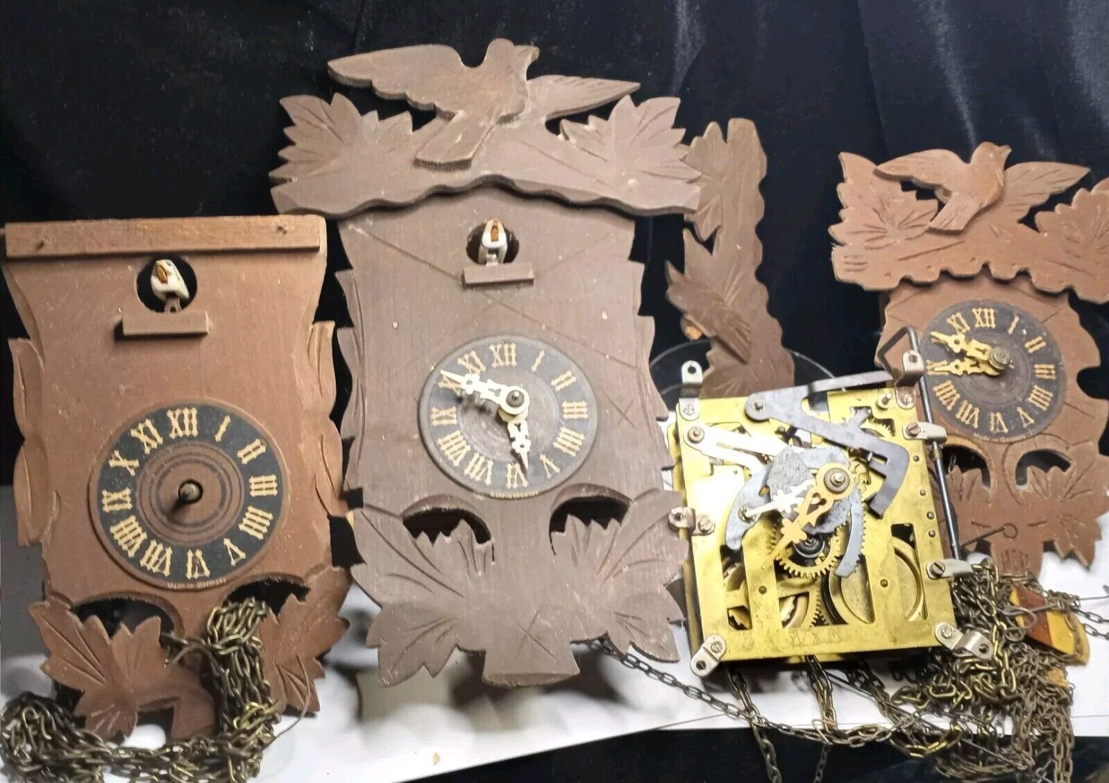 Lot -4- Vintage And Antique German Cuckoo Clocks Parts Repair