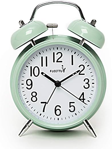 {Loud Alarm for Deep Sleepers) 4'' Twin Bell Alarm Clock with Backlight for Bedroom and Home Decoration(Green)