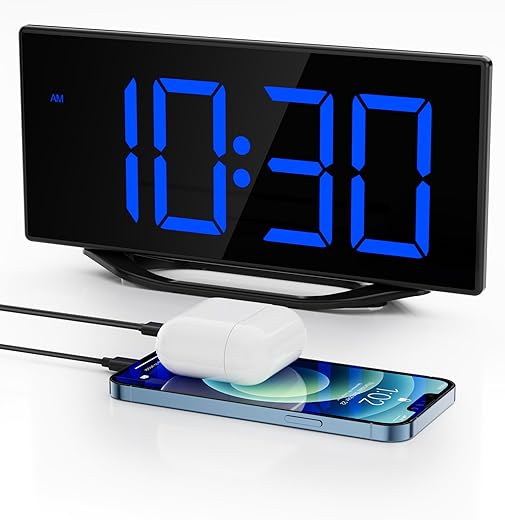 Loud Digital Alarm Clock for Bedroom,Bedside Dual Alarm Clock for Heavy Sleepers Adult Teen with USB Charger,Desk Clock with 8.7