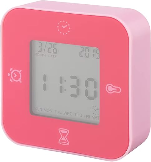 LÖTTORP Clock/Thermometer/Alarm/Timer, 4 Functions DESK Clock (Klockis) (Pink)