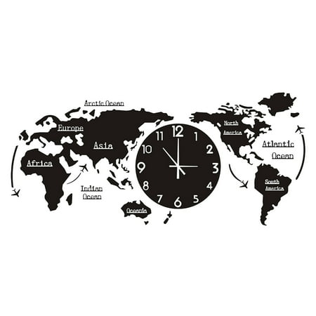 LuClweCe Clock,World Map Wall Clock Home Bedroom Wall Personality Wall Clock