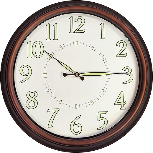 Lulu Decor, 18 Brown Frame Metal Wall Clock, Round Modern Wall Clock Battery Operated, Luminous Dial and Hands