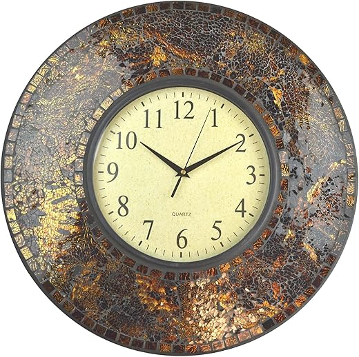 Lulu Decor, 19" Amber Crush Mosaic Wall Clock, Arabic Number Dial 9.5" for Living Room & Office Space (LP71)