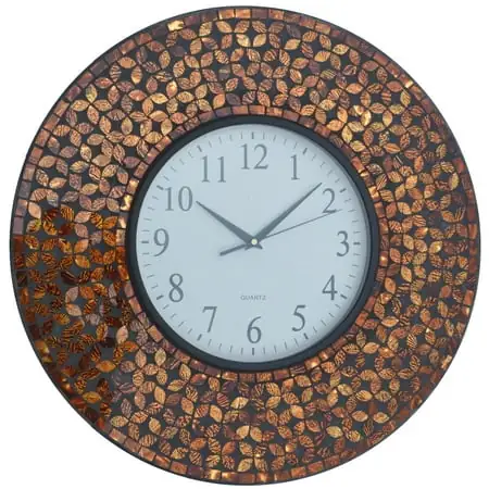 Lulu Decor, 19 Amber Flower Mosaic Wall Clock with Black Cement, Arabic Number Glass Dial 9.5 for Living Room & Office Space