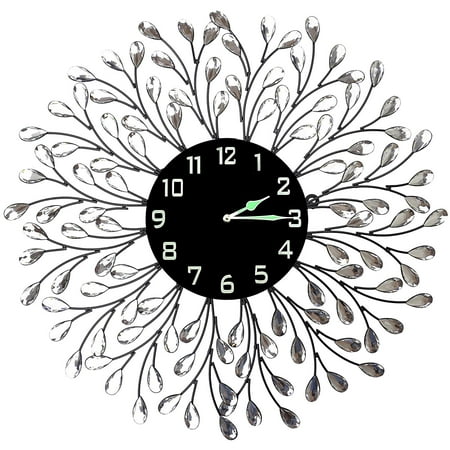 Lulu Decor, Decorative Crystal Metal Vine Wall Clock, Diameter 25, 9.50 Black dial in Large Arabic Numerals, Perfect for Housewarming Gift (L72NDC)