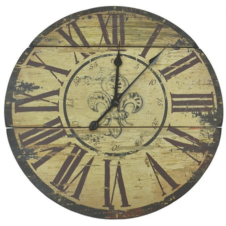 Lulu Decor, Fleur De Lis Wood Wall Clock, Rustic Round Clock 23.5” with Roman Numerals for Living Room & Office Space