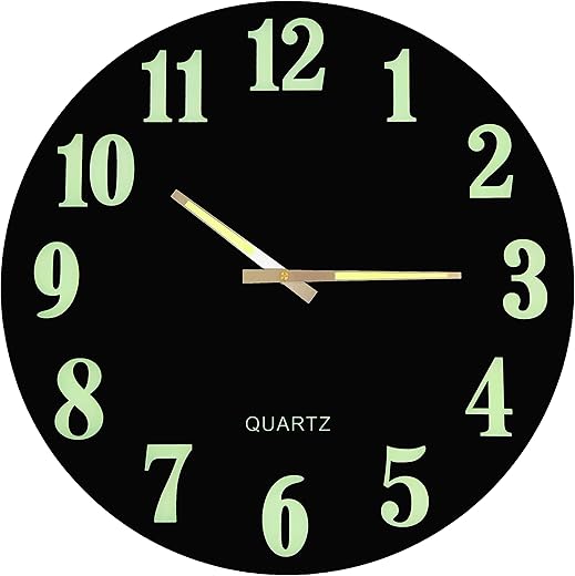 Lulu Decor, Slim 22 Wall Clock with Modern Black Glass Dial, Glow in The Dark Hands and Arabic Numbers