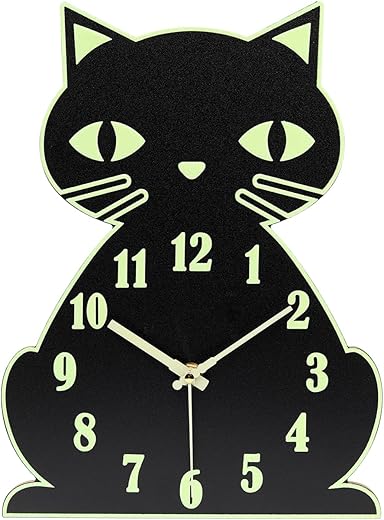 Luminous Non Ticking Silent Wall Clock Animal Design Clock for Child, Battery Operated (Not Included) – Cute Cat