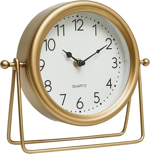 MACVAD Vintage Golden Table Clock - Elegant Battery Operated Office, Living Room, and Bedroom Clock with Minimalist Design Gold Table Clock 22x19.5x5.5cm