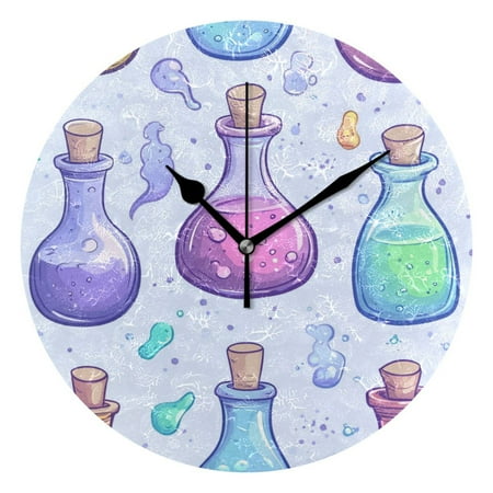 Magical Potions with Dreamy Color Wall Clock Battery Operated Round Clock Black Pointer No Numbers Home Decor for Living Room Bedroom 9.84 Diameter