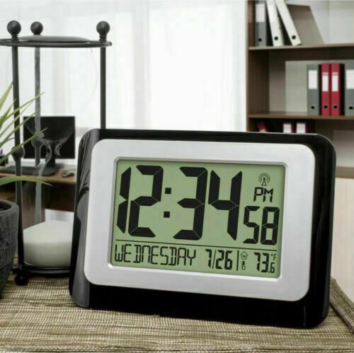 MainStays Atomic Digital Wall Clock with Built In Temp /Calender