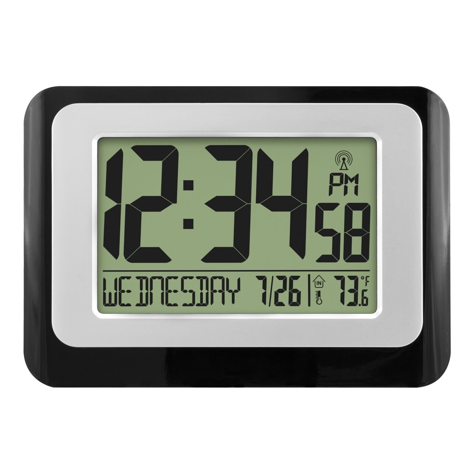 MainStays Black Atomic Digital Calendar Desk Alarm Clock with Temperature,W88631