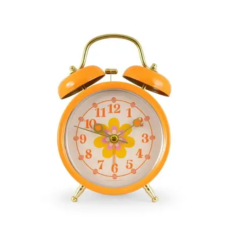 Mainstays Mini Floral Indoor Vintage Groovy Style Orange Table Top Analog Alarm Clock