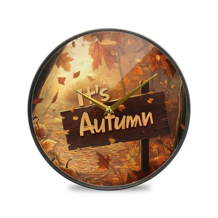 Maples Pumpkins Autumn Atmosphere Acrylic Round Clock Battery Operated Gold Pointer No Numbers Home Decor for Bedroom Office Study 9.5 Diameter