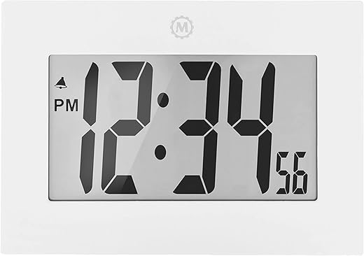 MARATHON Large Digital Wall Clock with 8” Display, White - Easy to Read