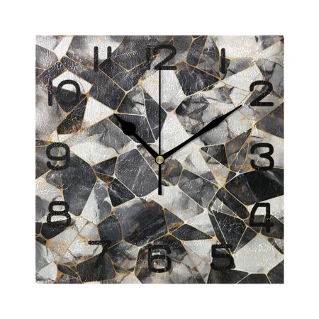 Marble Black Wall Clock Square Silent Non-Ticking Battery Operated Retro 7.78 Clock Home Kitchen Office Decoration