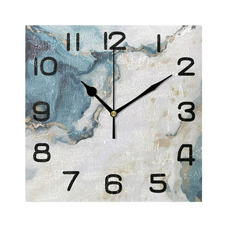 Marble Blue and White Wall Clock Square Silent Non-Ticking Battery Operated Retro 7.78 Clock Home Kitchen Office Decoration