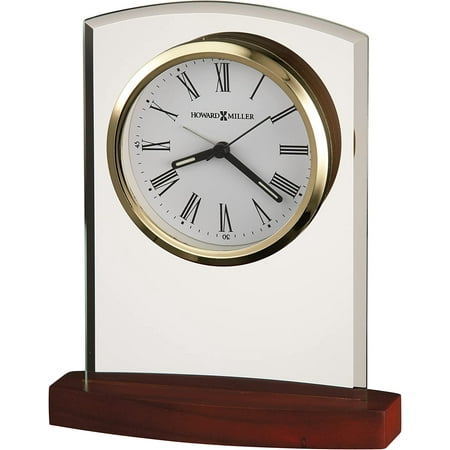 Marcus Table Clock 645- – Beveled Glass Arch, Rosewood Finished Base, Polished Gold-Toned Bezel, Modern Decor, Quartz Alarm Movement