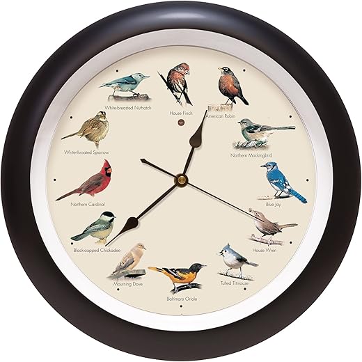 Mark Feldstein and Associates Original Singing Bird Wall Clock, 13 Inch (Black)