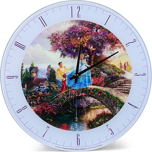 Mark Feldstein & Associates Cinderella Disney Kinkade Wishes Upon A Dream Blue 12 inch Glass Round Wall Clock