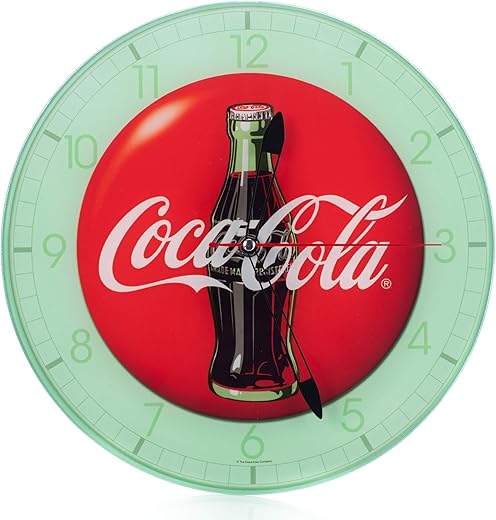 Mark Feldstein & Associates Coca Cola Bottle Round Vintage Red Button Logo 12 x 12 Glass Wall Clock